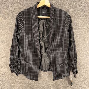 New Leighton Blazer Women S Small Black Plaid Open Front Collared Long Sleeve